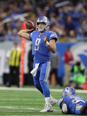 Lions quarterback Matthew Stafford passes against the Steelers during the fourth quarter of the Lions' 20-15 loss on Sunday, Oct. 29, 2017, at Ford Field.