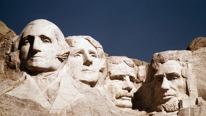 In this undated file photo, the statues of George Washington, Thomas Jefferson, Teddy Roosevelt and Abraham Lincoln are shown at Mount Rushmore in South Dakota.