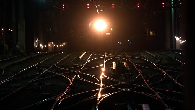 A train enters the area known as "A interlocking," where tracks intersect under Penn Station. Construction began on this part of the tracks in June, creating delays for NJ Transit and Amtrak commuters for the summer.
