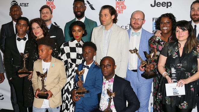 The cast of Moonlight poses in the press room at the 2017 Film Independent Spirit Awards, in Santa Monica, California, on February 25, 2017.