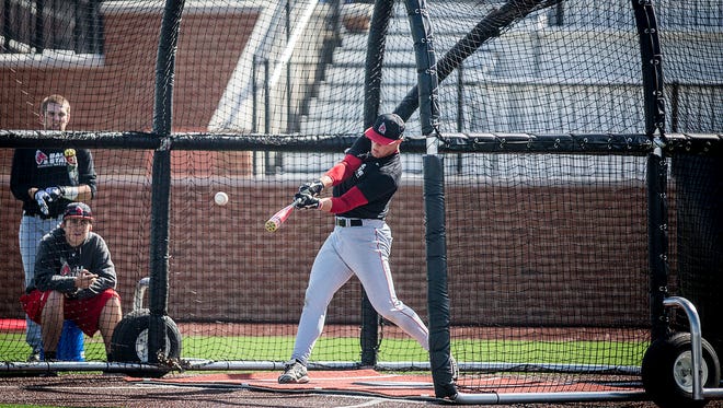 The Ball State baseball team practices on its new baseball diamond Wednesday afternoon. 