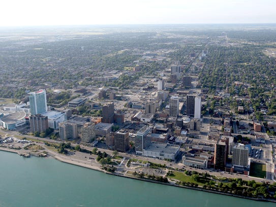 The Windsor, Ontario riverfront on the Detroit River.