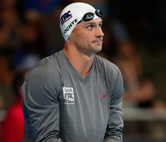 Ryan Lochte prepares to swim the Men's 200 Meter Individual Medley preliminary heats in the U.S. Olympic swimming team trials.