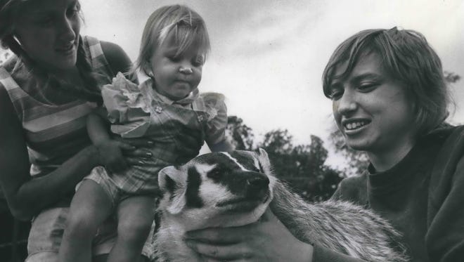 Lydia the badger is held by attendant Sandra Amich and ogled by visitors at the Milwaukee County Zoo's Children's Zoo in this photo, published in the July 3, 1975, Milwaukee Journal.