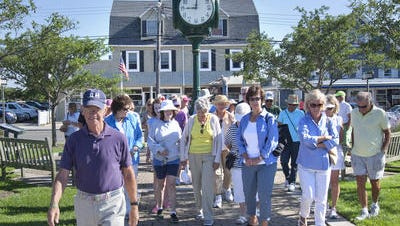 Bay Head Mayor William Curtis leads a walking tour to the Bay Head Yacht Club in July 2015.