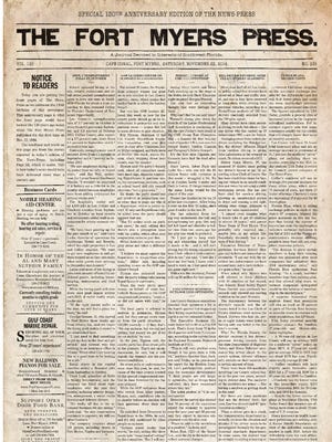 This anniversary page is what the front page would have looked like 130 years ago today when The Fort Myers Press published for the first time on Nov. 22, 1884.