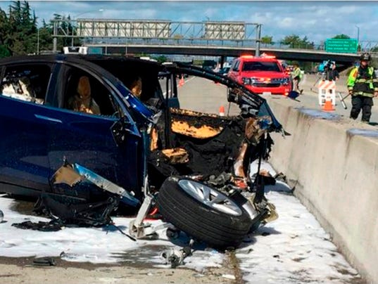 Tesla autopilot crash AP photo