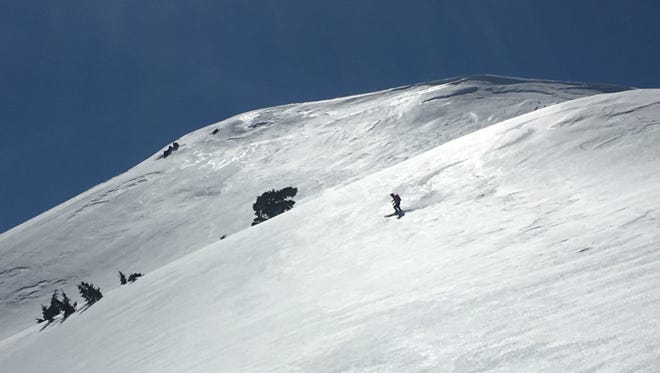A lone skier at Lassen Volcanic National Park on March 12, 2017. The park offers limitless ski opportunities but has relatively few winter visitors.