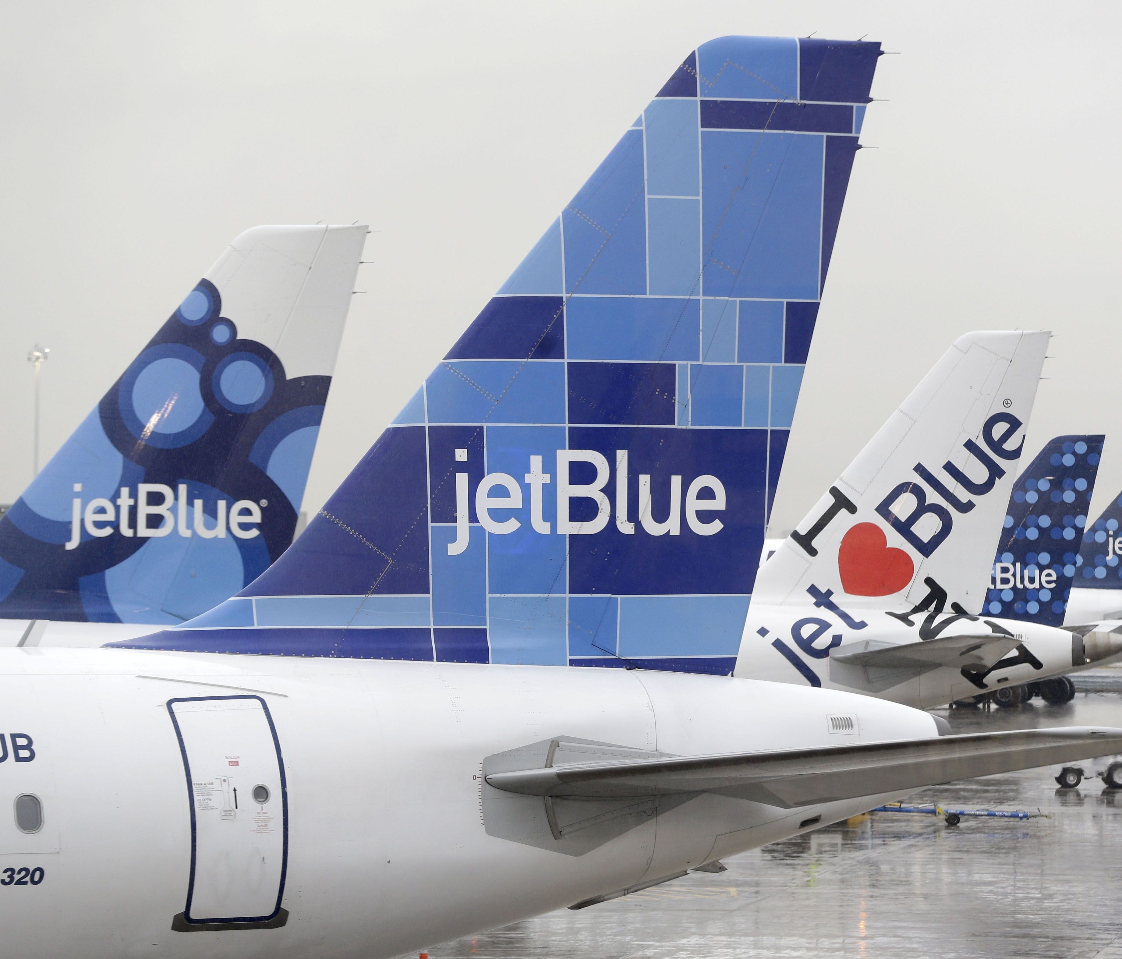 JetBlue airplanes at their gates at John F. Kennedy Airport in New York CIty.