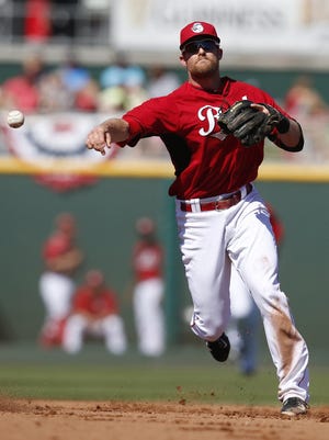 Zack Cozart turns the double play against the Seattle Mariners in the fourth inning of Sunday's game at Goodyear Ballpark.
