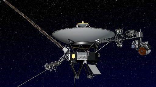 This artist rendering released by NASA shows NASA’s Voyager 1 spacecraft in space. The space agency announced Thursday, Sept. 12, that Voyager 1 has become the first spacecraft to enter interstellar space, or the space between stars, more than three decades after launching from Earth.