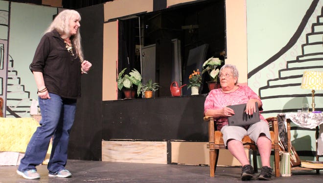 Marilyn (Bobbie Byrd), left, and Abby (Karen Reese) square off verbally in this rehearsal scene from "Ripcord," the Abilene Community Theatre production that concludes this weekend.
