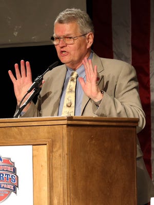 2016 inductee Mark Stillwell speaks at the Missouri Sports Hall of Fame induction at the University Plaza in Springfield on January 31, 2016.
