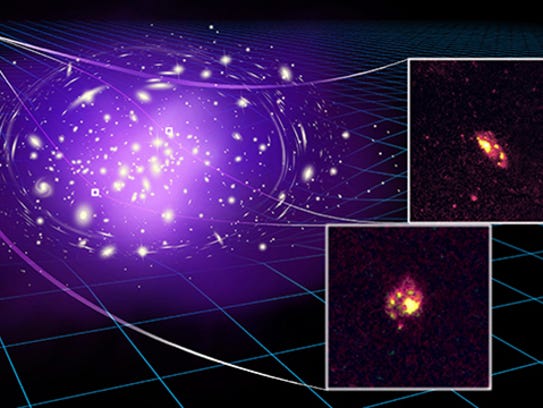 The mbadive galaxy cluster bends the light of the most