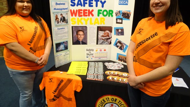 Vanguard Tech Center students Abbie Rodriguez, left, and Madi Below organized the 'Safety Week for Skylar' campaign Feb. 6-10 at the school's campus.