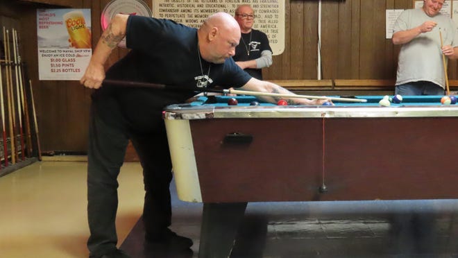 Members of Roosa-Fleming VFW Post 161 and Tri-States Naval Ship VFW Post 7241 in Port Jervis compete in their annual pool tournament.