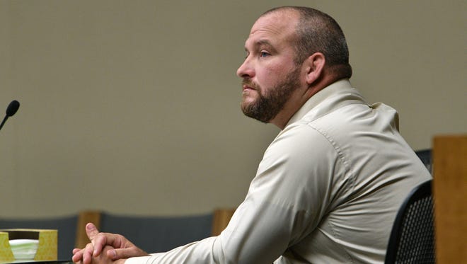Nicholas Breeden during trial in Knox County Criminal Court Monday, Nov. 28, 2016. Breeden faces charges of official oppression and assault in the November 2014 beating of former inmate Louis Flack inside his cell at the Roger D. Wilson Detention Facility.