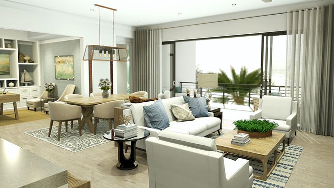 Jinx McDonald Interior Designs has completed the preliminary design for the interior of the already sold furnished Collins model at Eleven Eleven Central.  This rendering is an artist’s conception of the Collins floor plan.