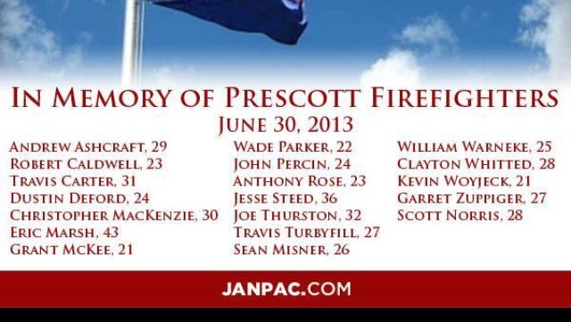 Gov. Jan Brewer's Facebook post honors the 19 fallen hotshots and includes the website address to her political action committee.
