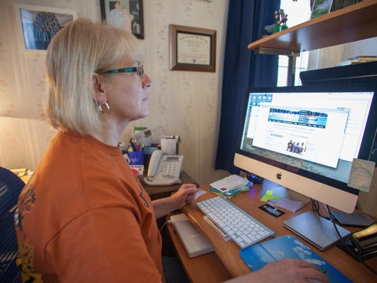 Glory Douglass Reinstein at her home office in Colchester, where she runs her new business marketing music to producers of TV shows, films and commercials.