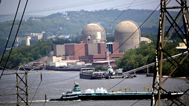 A tanker goes past Indian Point in May 2015 after a transformer explosion and fire at the nuclear power plant released oil into the Hudson River.