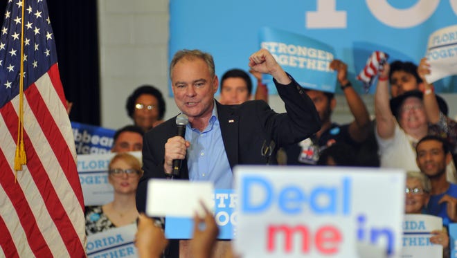  Senator Tim Kaine, Hillary Clinton's running mate, spoke at Florida Institute of Technology, in Melbourne early Friday evening, November 4.