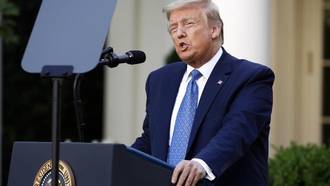 President Donald Trump speaks in the Rose Garden of the White House, Monday, June 1, 2020, in Washington.