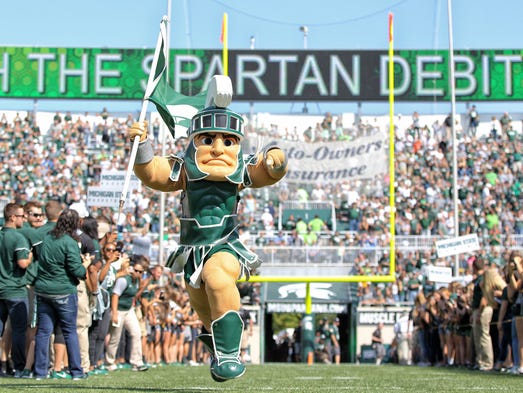 Michigan State Spartans mascot performs prior to a