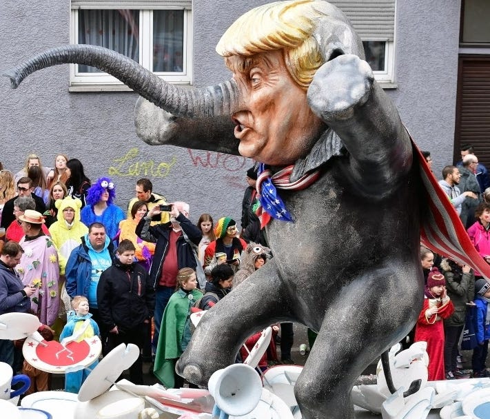 A carnival float featuring President Trump in a parade in Mainz, Germany, in February 2017.