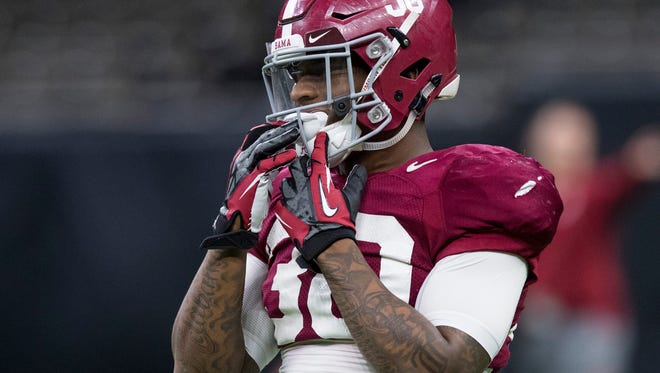 Alabama linebacker Mack Wilson (30) during practice at the Superdome in New Orleans, La. on Thursday December 28, 2017.(Mickey Welsh / Montgomery Advertiser)