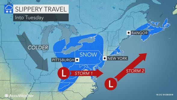 Snow could make for a slippery commute Tuesday morning, according to the forecast.