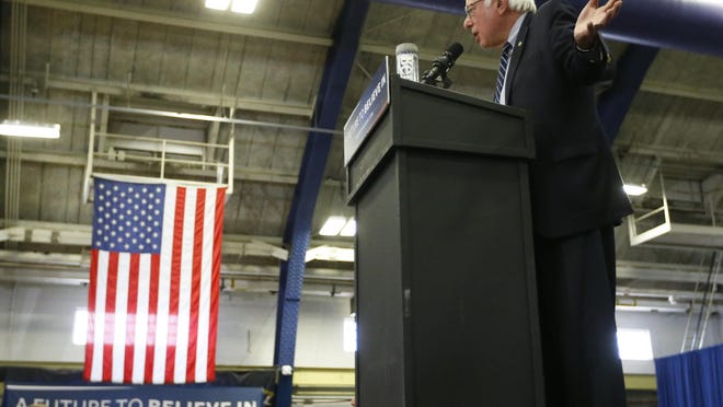 Democratic presidential candidate Bernie Sanders, I-Vt., speaks during a campaign rally at Fitzgerald Fieldhouse on the University of Pittsburgh campus, Monday, April 25, 2016, in Pittsburgh. (AP Photo/Keith Srakocic)