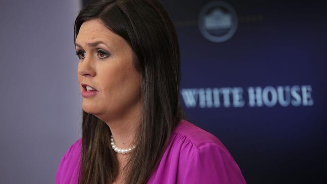 Principal Deputy White House Press Secretary Sarah Huckabee Sanders speaks during a White House daily briefing at the James Brady Press Briefing Room of the White House June 27, 2017 in Washington, D.C. The reporter who accused Huckabee Sanders of inflaming the public against the media at a press briefing says he did it because he’s tired of being bullied by the administration.