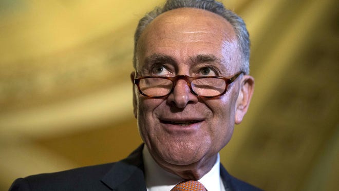 Senate Minority Leader Sen. Chuck Schumer (D-N.Y.) speaks to reporters during a news conference on Capitol Hill on July 11, 2017. (Alex Edelman/Zuma Press/TNS)