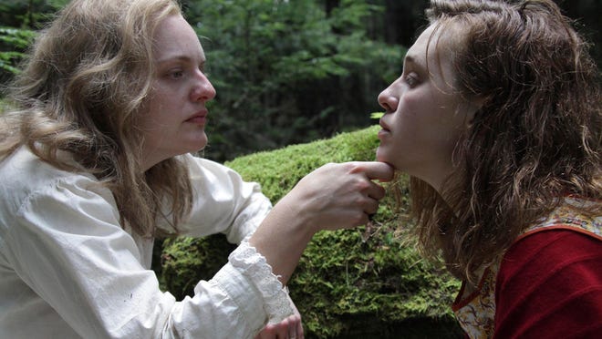 This image shows Elisabeth Moss, left, and Odessa Young in a scene from "Shirley."