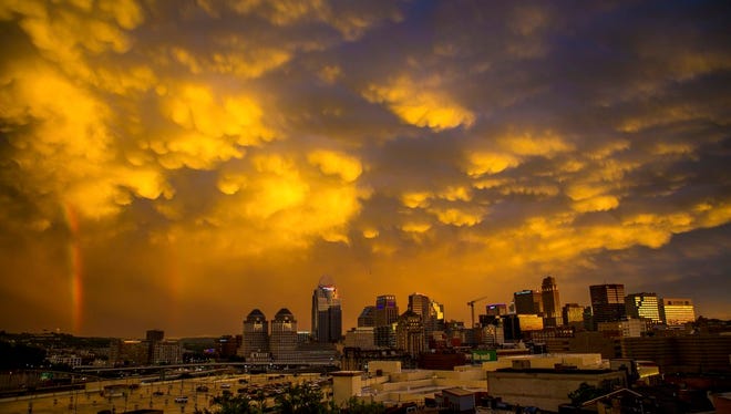 The sunset over downtown Cincinnati on Wednesday night