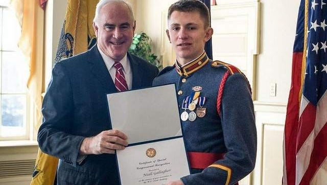 Niall Gallagher receiving his United States Naval Academy Nomination from Congressman Patrick Meehan, 7th Congressional District, Pennsylvania
