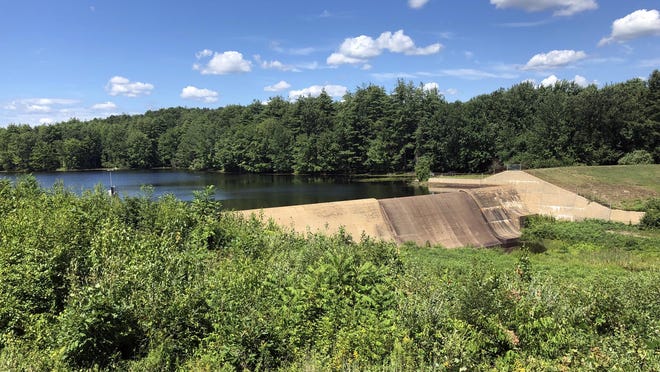 Due to lack of rain this summer, the Bellamy Reservoir located in Madbury is lower than usual with water flow.