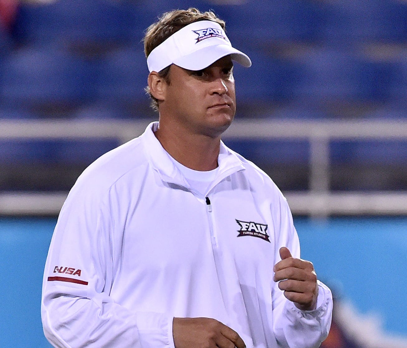 Florida Atlantic Owls head coach Lane Kiffin prior to a game against Fiu Golden Panthers at FAU Football Stadium.