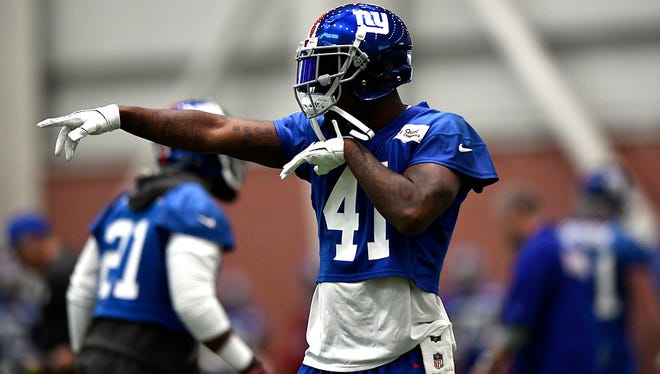 New York Giants cornerback Dominique Rodgers-Cromartie shows off his dance moves during the third day of Giants OTA's at the training center in East Rutherford, NJ on Thursday, May 25, 2017.