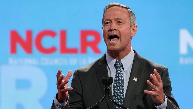 In this July 13, 2015, photo, Democratic presidential candidate former Maryland Gov. Martin O'Malley speaks at a the National Council of La Raza Annual Conference in Kansas City, Mo.