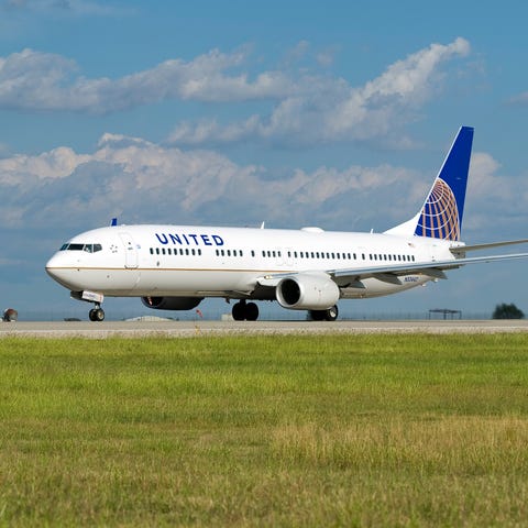 A United Airlines plane on the ground.
