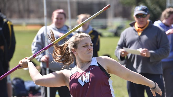 Victoria Scanlon throws a javelin at Passaic County Track Relays in Little Falls on Saturday. Scanlon and the Wayne Hills girls team won the team title.