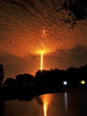  A time exposure of the SpaceX Falcon 9 launch from Cape Canaveral, as seen from Woodside park, in Viera.