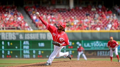 Johnny Cueto gave up one run in eight innings to pick up his 20th win of the season Sunday at Great American Ball Park., Sunday, Sept. 28, 2014