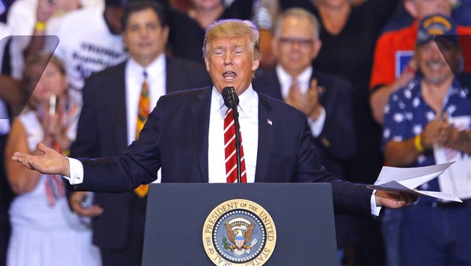 President Donald Trump speaks during the Make America Great Again Rally on Aug. 22, 2017, in Phoenix.
