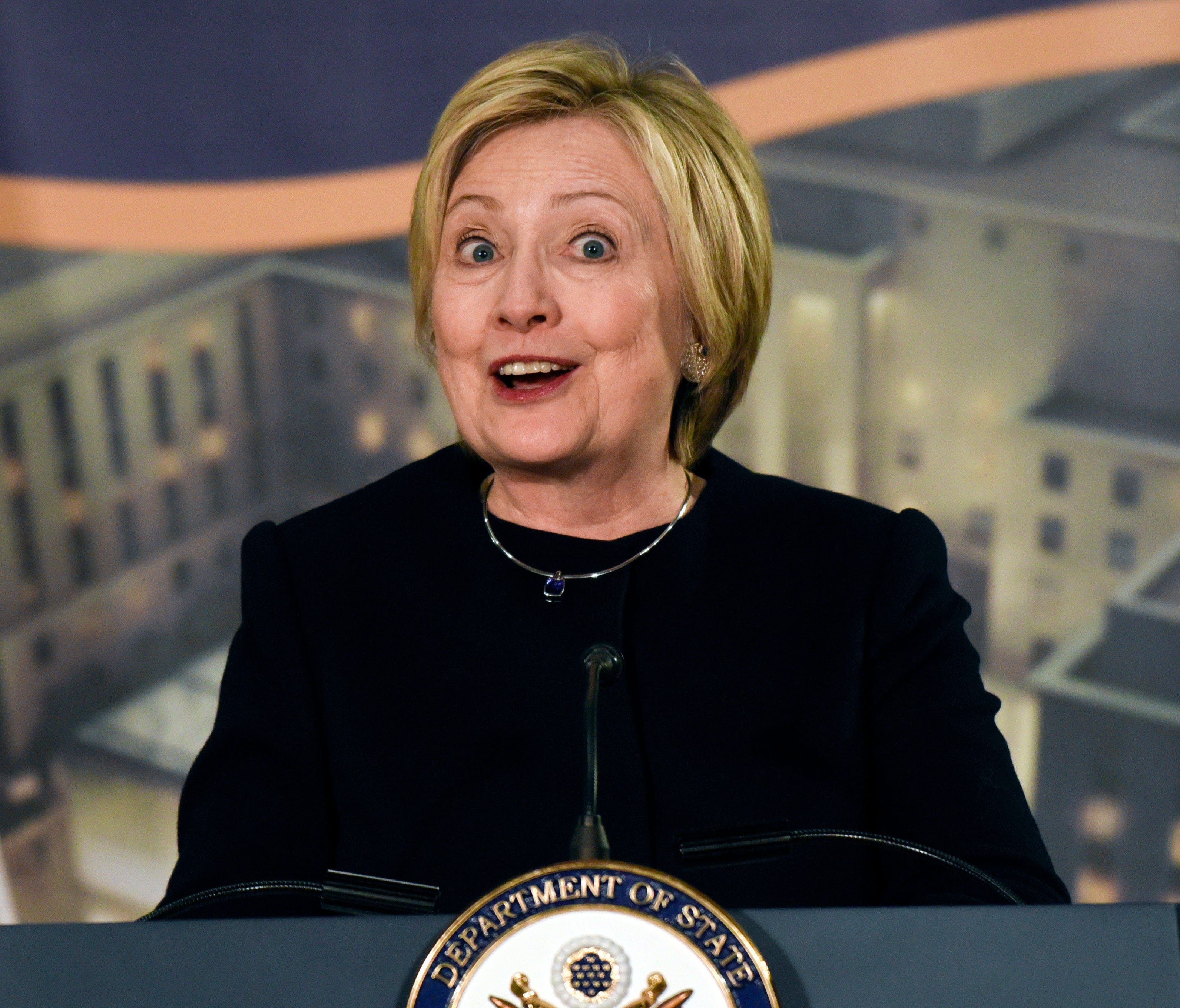 Former Secretary of State Hillary Clinton speaks at a reception celebrating the completion of the U.S. Diplomacy Center Pavilion at the State Department in Washington, D.C., Jan. 10, 2017.
