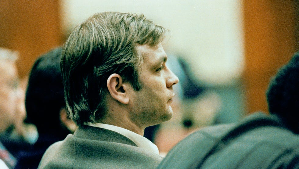 Confessed serial killer Jeffrey L. Dahmer listens to proceedings in Milwaukee County Court following jury selection in Dahmer's sanity trial, Jan. 29, 1992.
