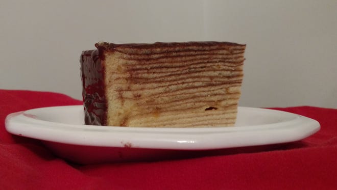 The vanilla layers, apricot filling and chocolate icing on a baumkuchen make for a fantastic dessert.