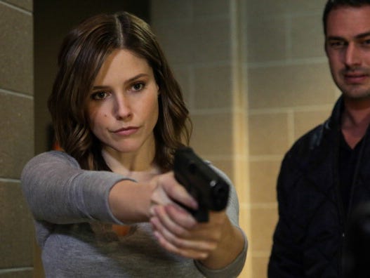 
Sophia Bush as Det. Lindsay and Taylor Kinney as Kelly Severide in “Chicago Fire.”
